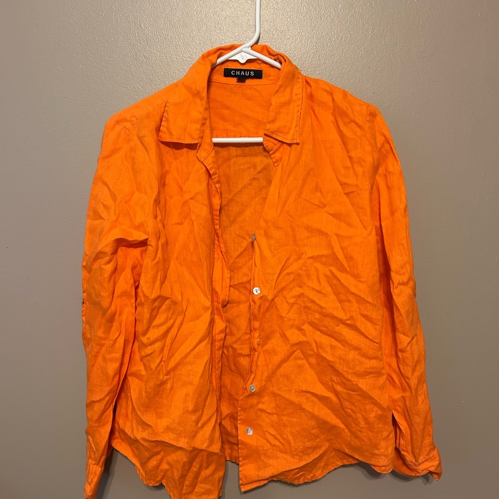 Chaus Linen Orange Button Down
